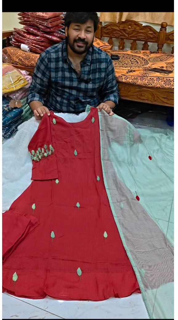 Pure Mul Kota Designer 3-Piece Set with Contrast Dupatta