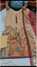 Pure Chendari Designer 3-Piece Set with Kalamkari Design & Contrast Dupatta