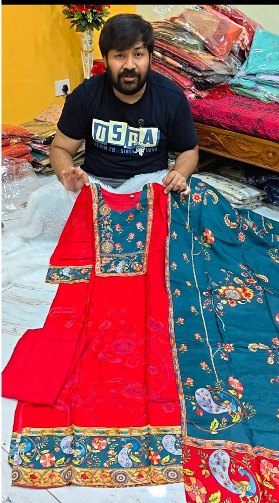 Pure Soft Dola Silk Designer 3-Piece Set with Trending Kalamkari Design