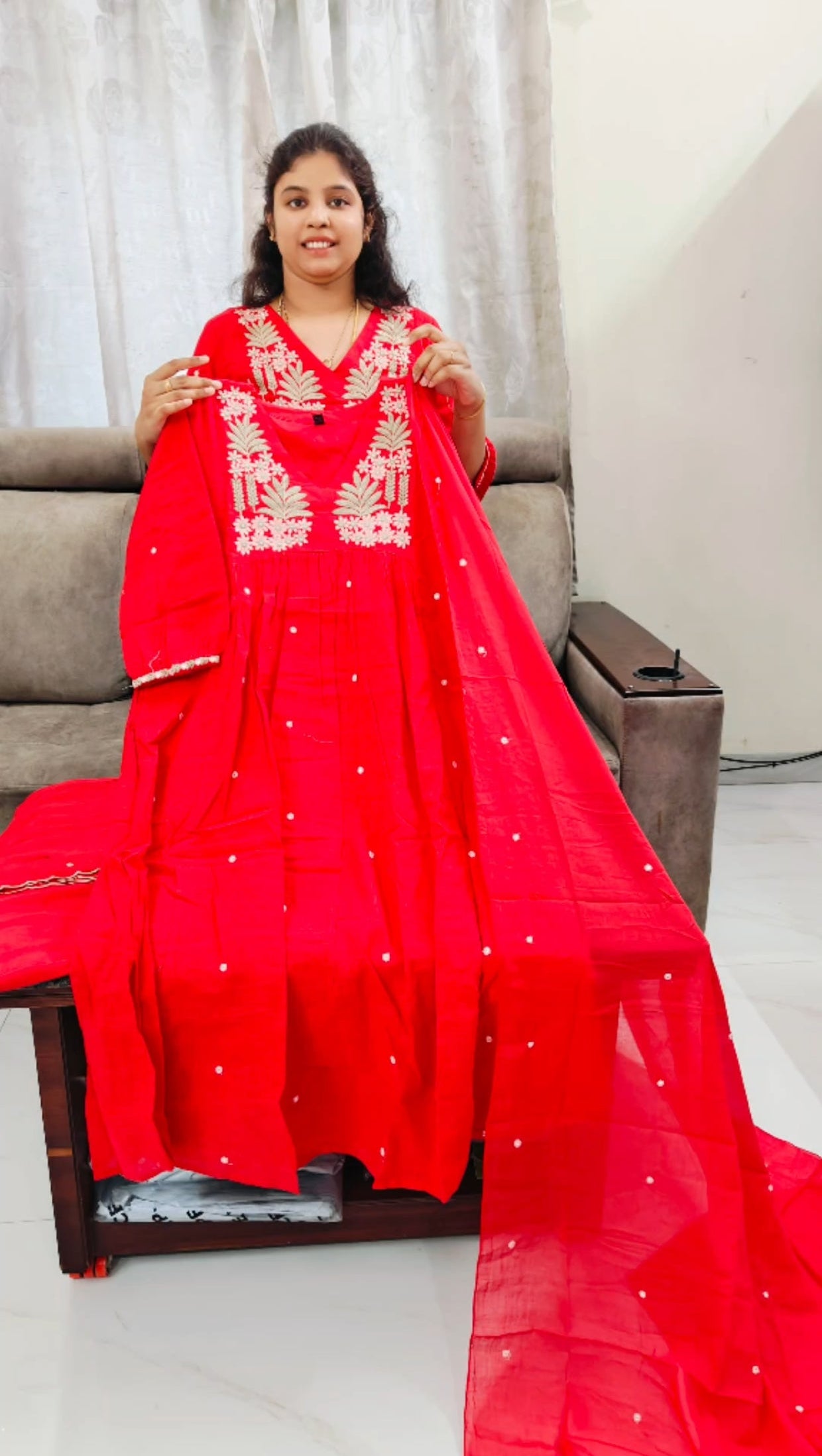 Two Piece cotton Bright Red Dress