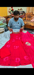Georgette Kurti Set with Chinnon Shibori Dupatta