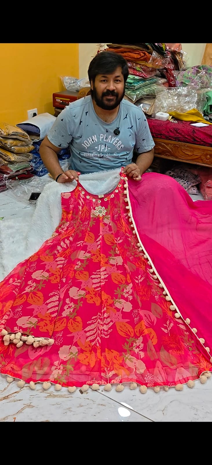 Floral Georgette Suit Set with Chiffon Dupatta