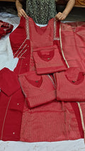Red Muslin Tissue Chanderi Suit