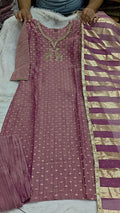 Pure Chanderi Embroidered Suit with Striped Dupatta