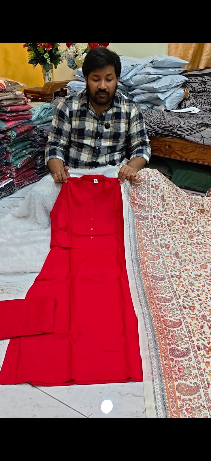 Rayon Cotton Mix Kurta Set with Kalamkari Dupatta